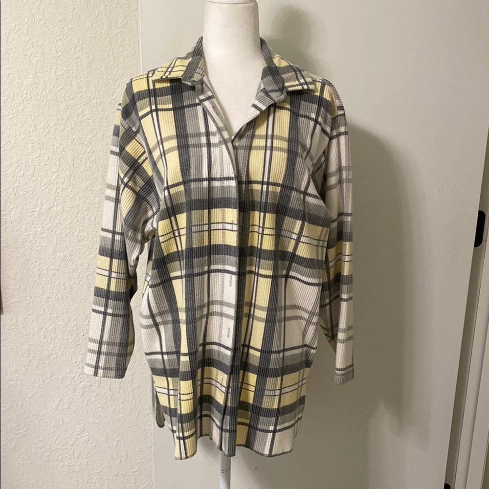 Plaid Button Down Shirt - Gray and Yellow